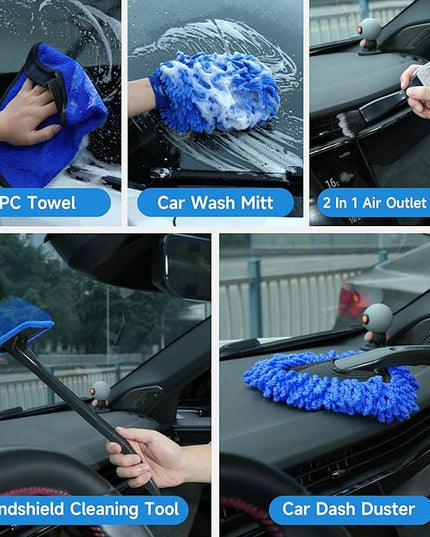 36Pcs Car Detailing Kit, Car Detailing Brush Set, Car Cleaning Kit, Auto Detailing Tools for Interior Exterior Wheels, Professional Car Wash Accessories with Windshield Cleaning Tool and Storage Box