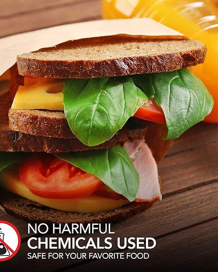 Paper Sandwich Bags Kraft Brown (200 Pack), Commercially Compostable Food Grade Unbleached Kraft Paper for Bakery, Cookies, Treats, Snacks, Sandwiches