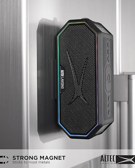 Altec Lansing Loud Portable Speakers Bluetooth Wireless Waterproof - MultiColor LED, 20 Hour Playtime, Mount Included | HydraBLAST 2.0 Magnetic Bluetooth Speaker for Travel, Home and Outdoor Adventure