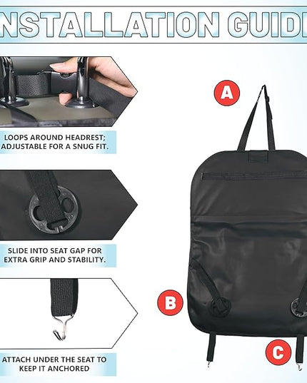 Car Backseat Organizer with Built-in Foldable Tray | Double Layered Leather, Waterproof Car Seat Organizer with - Pockets | Easy Installation, Perfect for Family Trips and Daily Use