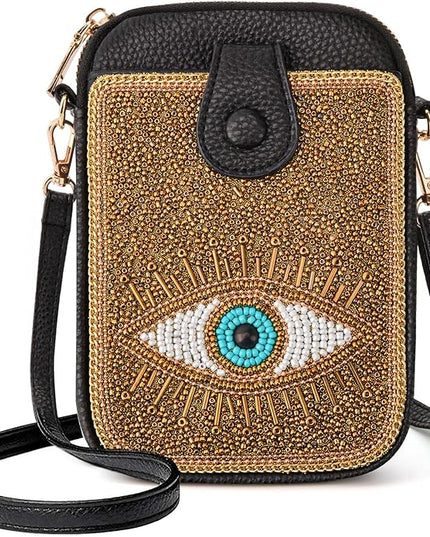 Women's Small Crossbody Cell Phone Bag, Boho Colorful Beaded Purse Wallet with Handmade Cute Patterns