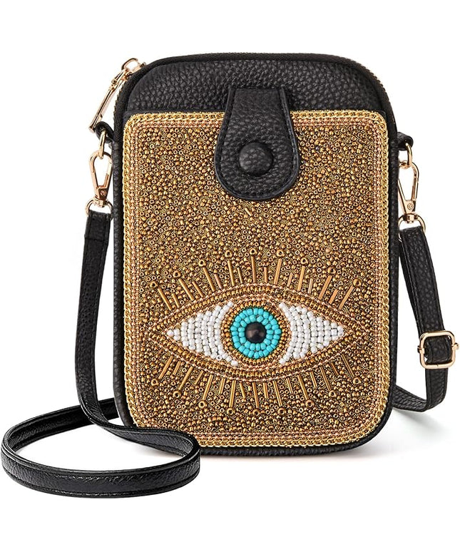 Women's Small Crossbody Cell Phone Bag, Boho Colorful Beaded Purse Wallet with Handmade Cute Patterns