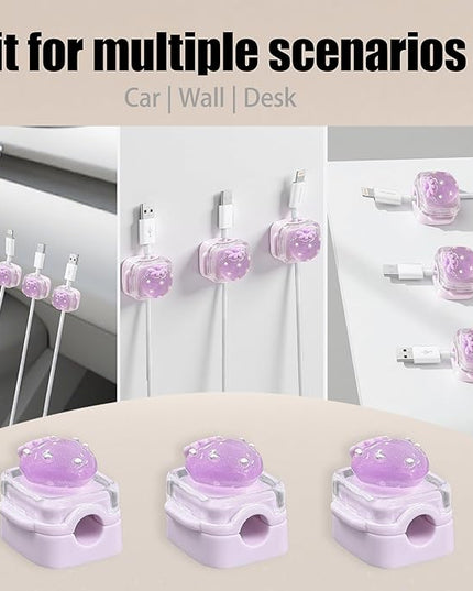 9Pack Magnetic Cable Clips for Nightstand, Adhesive Night-Glowing Cord Holder Organizer for Office Home Desk Wall Car (Purple,Strawberry)