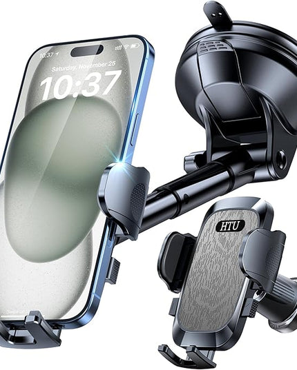 [2025 True Military-Grade] Car Phone Holder [Upgraded Strongest Suction & Clip] Cell Phone Mount for Dashboard Windshield Vent,Truck Cradle Stand for iPhone 16 Pro Max Samsung Android (‌Charcoal Grey)