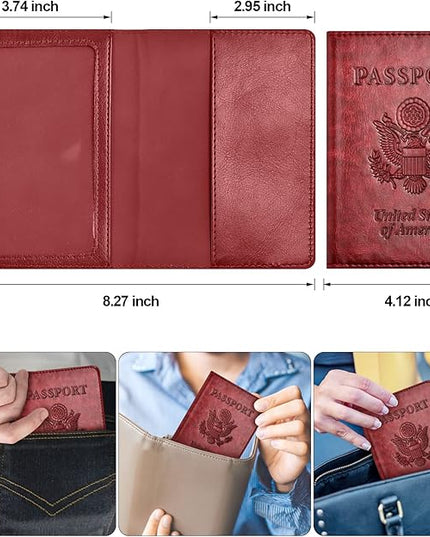Passport and Vaccine Card Holder Combo with Vaccine Card Slot, Passport Wallet/ Cover/Case/Holder for Women and Men（AC-Wine red）