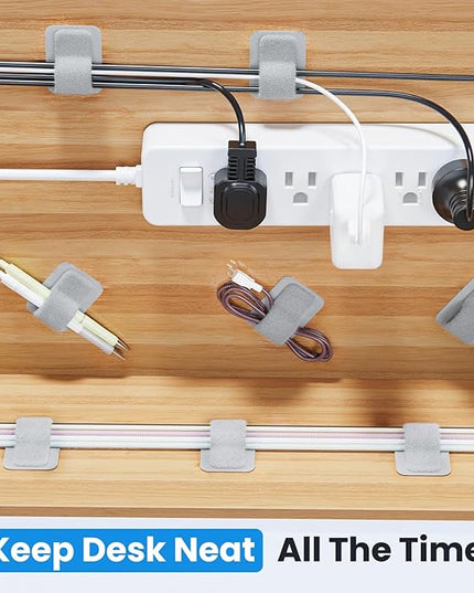 Cable Management Under Desk, 【Up to 15 Cord】【Enhanced Wire Holder】 Reusable Cord Organizer Holder, Adjustable Hook and Loop Cable Ties, Wire Clips Under Table Hider, 20 Pair(Grey)