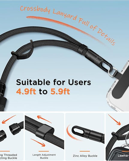3-in-1 Cell Phone Lanyard 1 Pack + Wrist Strap 1 Pack - Convertible Crossbody Strap with Locking Knob Friendly, Adjustable Neck Lanyard for Gym/Work/Travel Essentials(Black)