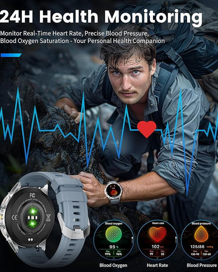 LIGE Military Smart Watch for Men iPhone Android 1.43" HD Amoled Rugged 110+ Sport Modes IP68 Waterproof Answer/Make Call Fitness Running Heart Rate Blood Pressure Health Mens Smartwatch