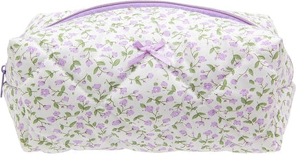 PAZIMIIK Cozy Makeup Bag Travel Cosmetic Bag for Women Soft Toiletry Bag Aesthetic Makeup Organizer Portable Large Zipper Pouch for Skincare Beauty Accessories Brushes Floral Purple