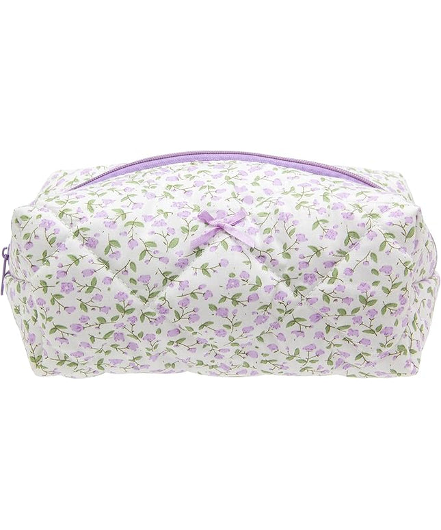 PAZIMIIK Cozy Makeup Bag Travel Cosmetic Bag for Women Soft Toiletry Bag Aesthetic Makeup Organizer Portable Large Zipper Pouch for Skincare Beauty Accessories Brushes Floral Purple