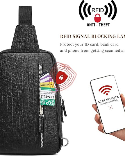 S-ZONE Sling Bag for Men Women RFID Blocking Genuine Leather Crossbody Shoulder Bag Backpack Hiking Daypack Travel