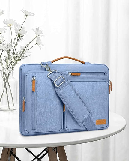 MOSISO 360 Protective Laptop Shoulder Bag,15-15.6 inch Computer Bags Compatible with MacBook Pro 16 inch, HP, Dell, Lenovo, Asus Notebook,Side Open Messenger Bag with 4 Zipper Pockets, Sky Blue