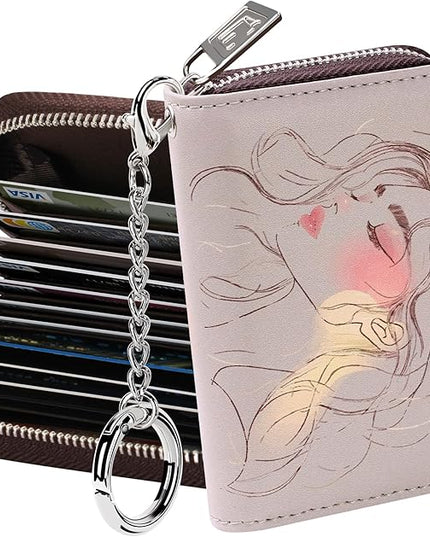 FurArt Zipper Wallet Women, RFID Blocking Credit Card Wallet, Business Card Holder, Compact Size KeyChain Wallet