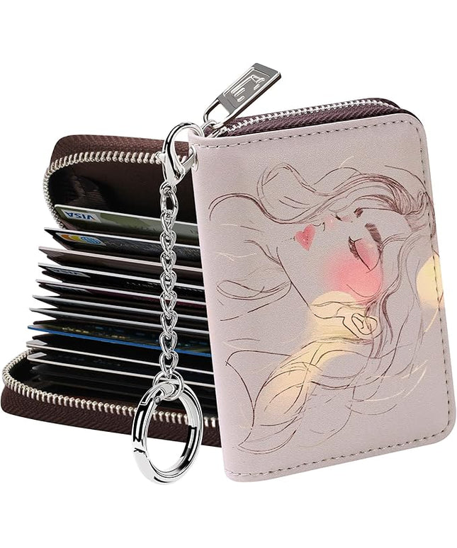 FurArt Zipper Wallet Women, RFID Blocking Credit Card Wallet, Business Card Holder, Compact Size KeyChain Wallet