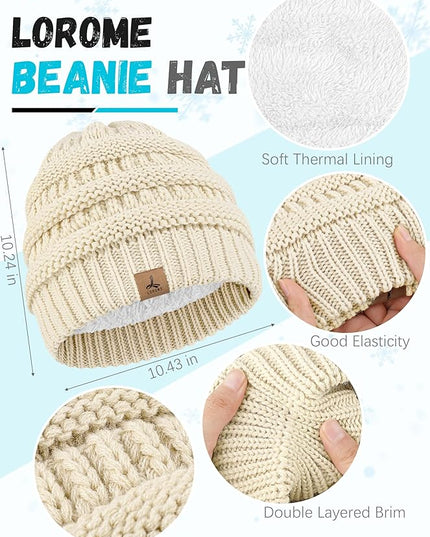 Winter Beanie Hat Scarf Gloves, Warm Fleece Knit Hats Touch Screen Gloves Neck Scarf Set Winter Gifts for Unisex Adult