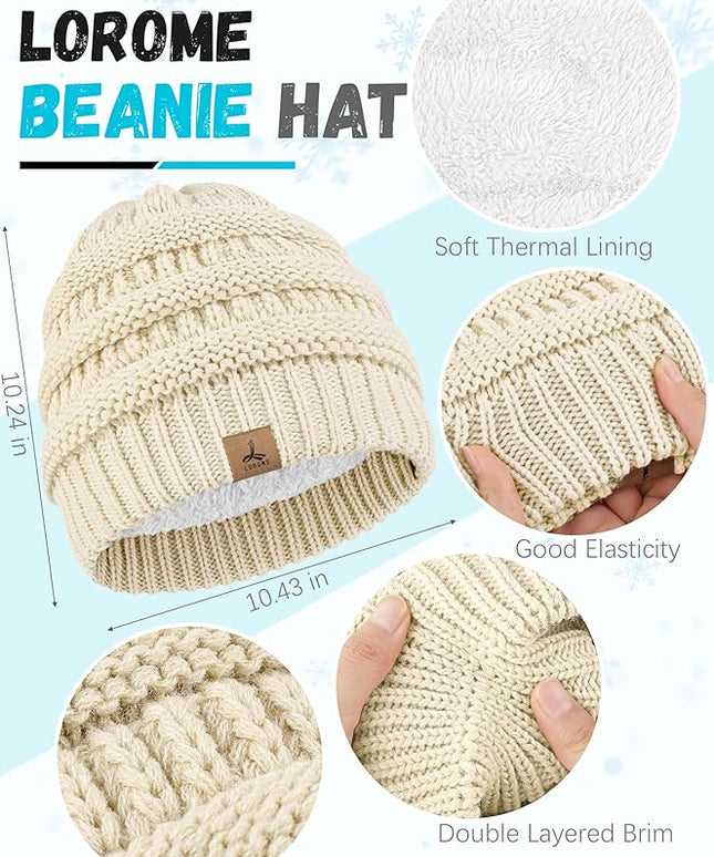 Winter Beanie Hat Scarf Gloves, Warm Fleece Knit Hats Touch Screen Gloves Neck Scarf Set Winter Gifts for Unisex Adult