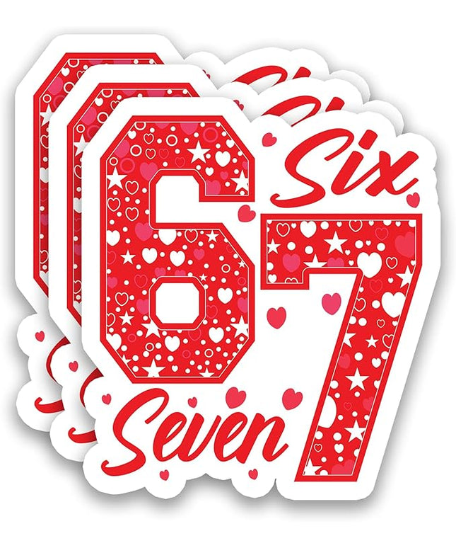 (3Pcs) 67 Six Seven Valentine Meme Stickers Valentine’s Day 67 Meme Sticker Vinyl Decals Waterproof for Laptop, Water Bottle, Tumbler, Scrapbooking, 3" x 2.7"