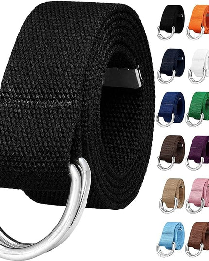 Falari Canvas Web Belt Metal Double D Ring Buckle for Men Women Casual Cloth Military Style Belt 1 1/2" Wide