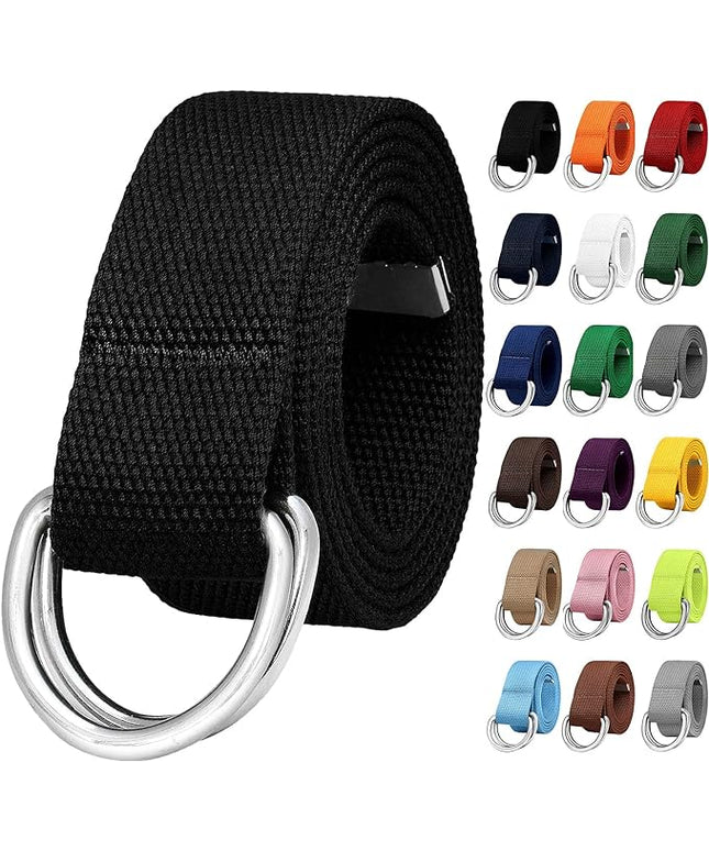 Falari Canvas Web Belt Metal Double D Ring Buckle for Men Women Casual Cloth Military Style Belt 1 1/2" Wide