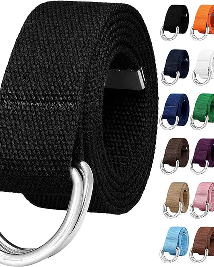 Falari Canvas Web Belt Metal Double D Ring Buckle for Men Women Casual Cloth Military Style Belt 1 1/2" Wide