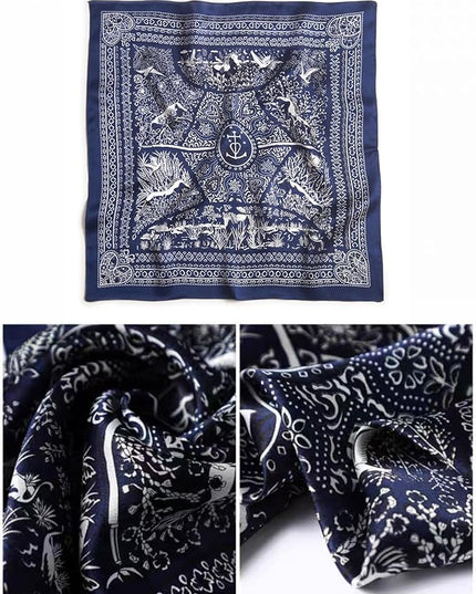 ANDANTINO 100% Pure Mulberry Silk Small Square Scarves -21'' x 21''- Digital Printed Neckerchief –Women Men Lightweight Scarf