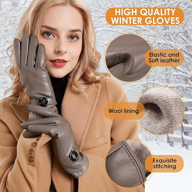 Dsane Womens Winter Leather Gloves Touchscreen Texting Warm Driving Lambskin Gloves for Christmas Gifts