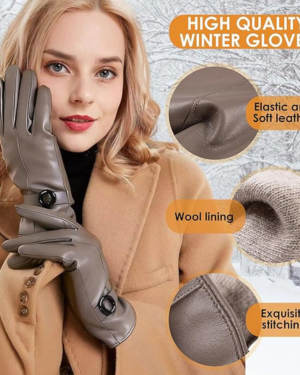 Dsane Womens Winter Leather Gloves Touchscreen Texting Warm Driving Lambskin Gloves for Christmas Gifts
