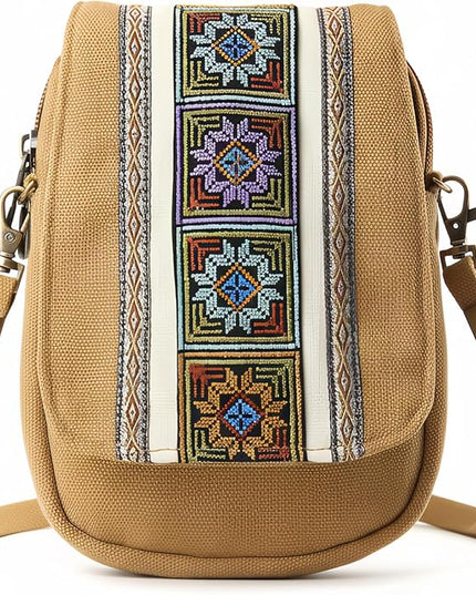 Goodhan Embroidery Canvas Crossbody Bag Cell phone Pouch Coin Purse for Women