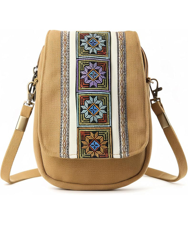 Goodhan Embroidery Canvas Crossbody Bag Cell phone Pouch Coin Purse for Women