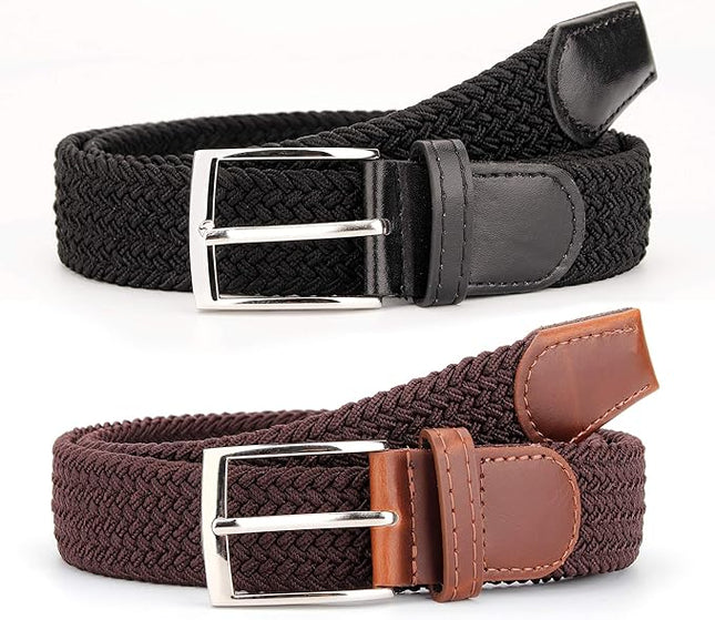 Radmire 2 Pack Elastic Braided Woven Canvas Belts for Men and Women