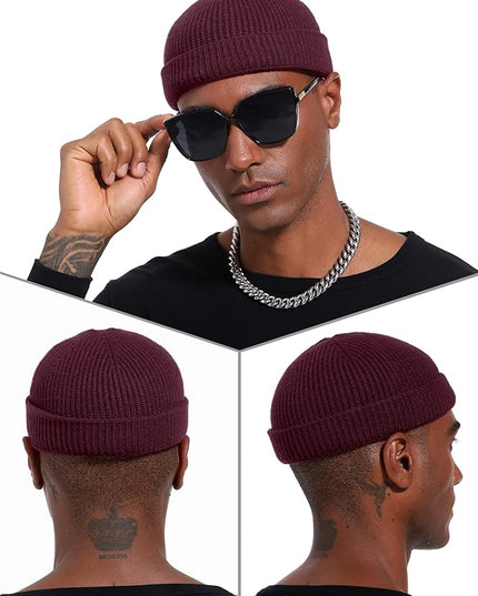 vidsel Thin Wool Fisherman Beanie Hat for Men Women Fall Winter,Short Knit Cuffed Fashion Trawler Skull Cap,Watch Cap