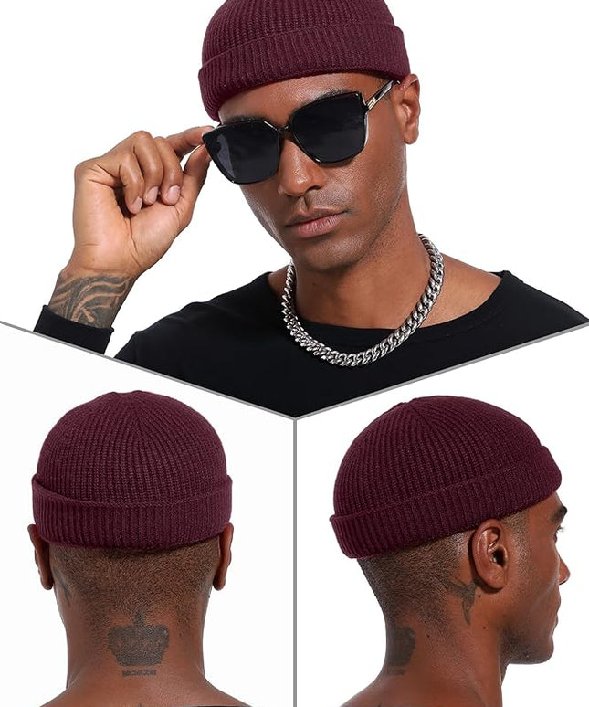 vidsel Thin Wool Fisherman Beanie Hat for Men Women Fall Winter,Short Knit Cuffed Fashion Trawler Skull Cap,Watch Cap