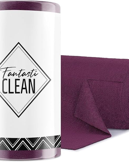 Fantasticlean Microfiber Cleaning Cloth Roll -75 Pack, Tear Away Microfiber Towels, 12" x 12", Reusable, Washable, Scratch Free, Ultra Absorbent for All-Around Cleaning Supplies (Dark Purple)