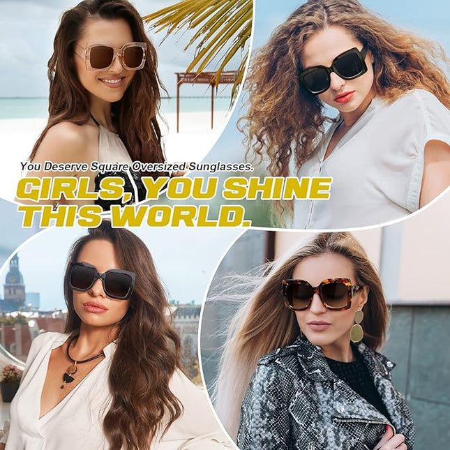GQUEEN Oversized Square Frame Sunglasses Womens Retro Vintage Trendy Shades,S904