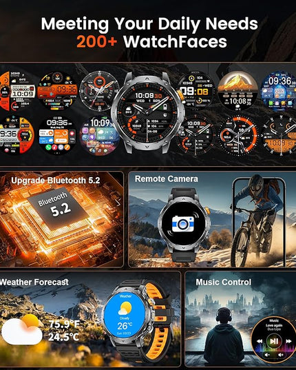 LIGE Smart Watch for Men with Flashlight,1.7" Smartwatch with 100+ Sports Modes,1000mAH,Health Tracker,IP68 Waterproof, Smart Watch for Android iOS Black 3 Straps