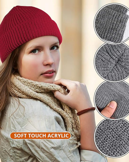 Geyoga 12 Pcs Trawler Beanie Hats for Men Fisherman Roll up Short Cuff Knit Beanie Bulk Winter Watch Cap for Men Women