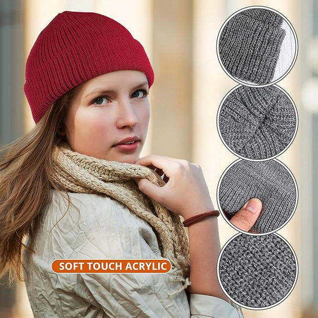 Geyoga 12 Pcs Trawler Beanie Hats for Men Fisherman Roll up Short Cuff Knit Beanie Bulk Winter Watch Cap for Men Women