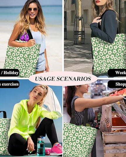 Canvas Tote Bag for Women，Cute Heavy-Duty Shoulder Bag with Zipper Pocket -Travel Tote for Grocery, Gym,Shopping