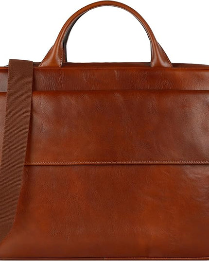 Time Resistance Leather Briefcase - Italian Handmade Leather Laptop Bag - Handbag for Men - Professional Computer Case