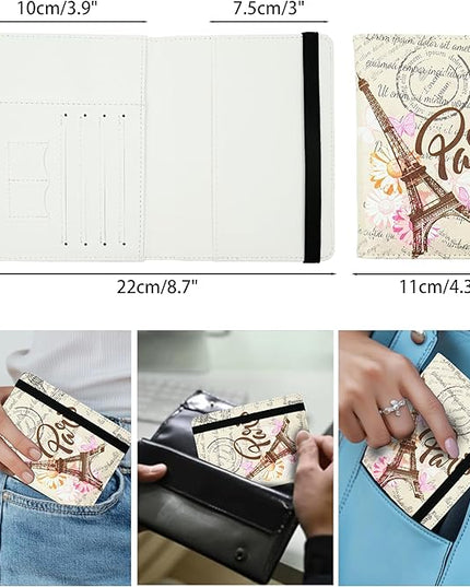 Eiffel Tower Passport Holder for Women and Men PU Leather Passport Cover for Travel