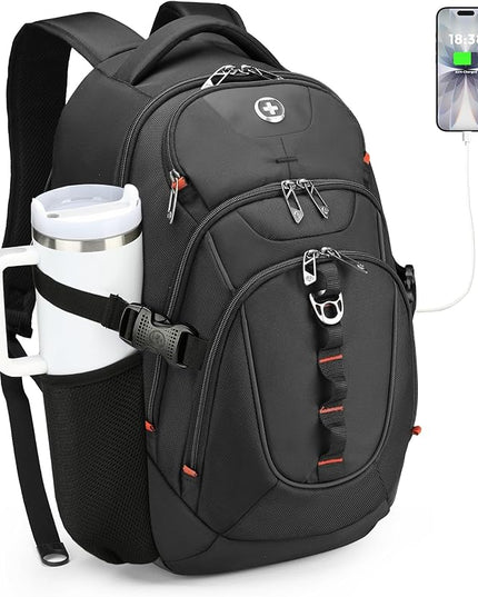 Swissdigital Design Laptop Backpack with USB Charging Port, Travel Backpack Fits 15.6 inches Computer, 31L College School Backpack for Men, Black | SD803-01