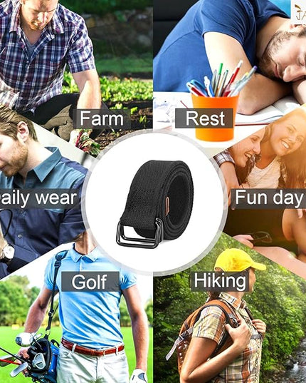 JASGOOD Men Canvas Belt Web Fabric Casual Belt with Black Double D-ring 1 1/2" Wide Set of 2