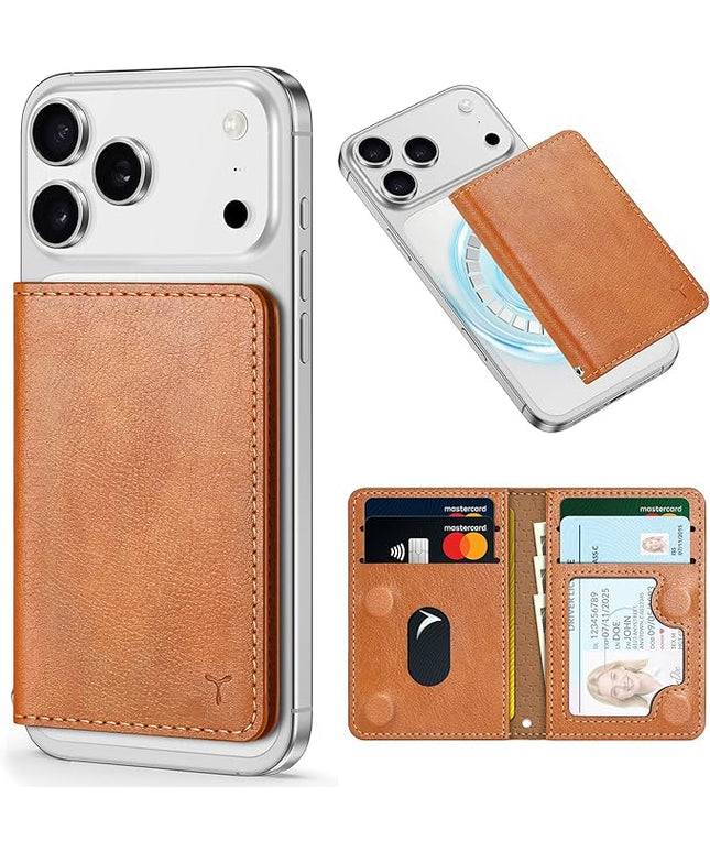 TUCCH for Magsafe Wallet with 6 Card Holders, RFID Blocking [Clear ID Window] PU Leather Folio Magnetic Phone Wallet for iPhone 17/16/15/14/13/12/Plus/Air/Pro/Pro Max Series, Textured Brown