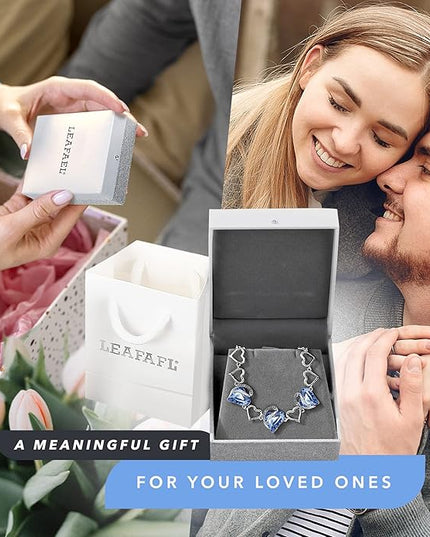 Leafael Infinity Love Heart Link Bracelets, Birthstone or Healing Stone Crystal Bracelet for Women, Silver Tone Jewelry Gifts for Her, 7-inch Chain and 2-inch Extender