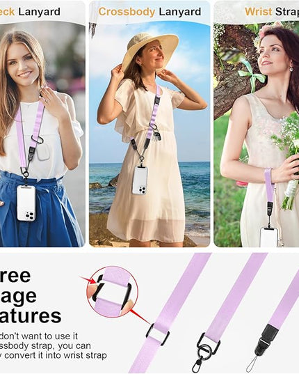 Adjustable Crossbody Phone Lanyard, Universal Phone Wrist Strap and Phone Neck Strap with Tether Tab, Phone Lanyard with Quick Release, Suitable for iPhone and Most Smartphones, Light Purple