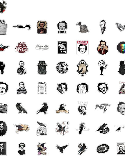 BulbaCraft 100Pcs Edgar Allan Poe Stickers for Water Bottle and Laptop - Edgar Allan Poe Party Supplies & Decorations, Waterproof Vinyl Decals, Literature and Gothic Stickers, Gifts for Women & Men