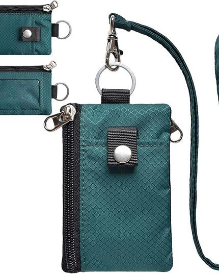 Minimalist RFID Blocking Small Wallet with ID Window,WaterResistant Zip Id Case Wallet with Lanyard Keychain for Cards,Cash,Travel,Women,Men