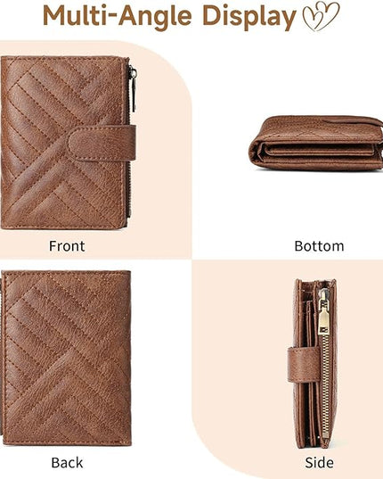GAEKEAO Small Wallet for Women, Bifold Leather RFID Blocking Ladies Compact Card Holder with Zipper Pocket & ID Window
