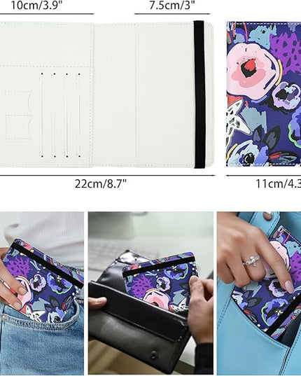 Passport Holder for Women and Men PU Leather Passport Cover for Travel (Floral)