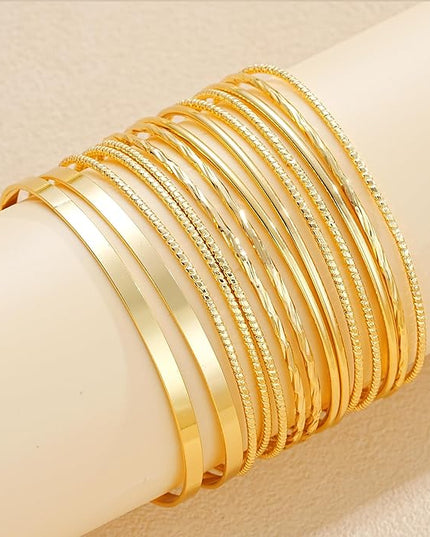 ÌF ME Gold Bangle Bracelets for Women, Indian Bangles Stackable Set, Multi Layer Textured 14K Gold Plated Chunky Bracelets Boho Jewelrys Set